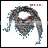 Plaid Printing Scarf With Pompoms Wholesale thumbnail-1