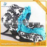 Baby Canopy Damask Minky With Teal Blue Ruffle Infant Car Seat Cover