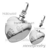 Engraved Paw 316l Stainless Steel Heart Cremation Pendant Keepsake