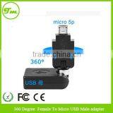 Female To Micro USB Male 360 Degree Rotation Angle Extension Adapter