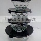 5 Pieces Glass Bowl Set With Multiple Black PP Lids thumbnail-1
