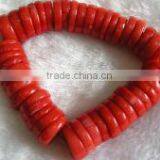 Wholesale 7" 13mm Red Flat Round Natural Coral Stone Bead Bracelet thumbnail-1