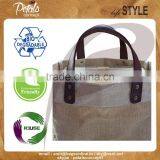 Leather Handle Jute Bag - With Removable Hard Base - Genuine Leather Handle - Luxary Bag thumbnail-2