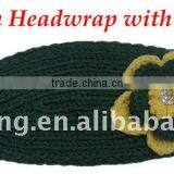 Stock Dark Green Headwrap With Flower Wide Headband thumbnail-1