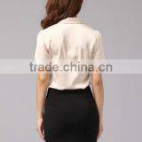 2016 Short Sleeve Women Formal Blouses Uniform Silk Satin Top thumbnail-2