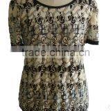 Black With Rose Print Lycra Round Collar Blouse thumbnail-3