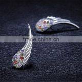 925 Sterling Silver High Polish Rhodium Plated Cubic Zirconia Wing Customized Earring thumbnail-3