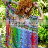 Georgette Digital Print Crystal Embellished Lace up Kaftan CAFTAN Tunic Poncho Blouse thumbnail-3