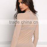 MGOO Custom Minimalist Khaki Mesh Sexy Tops For Ladies Long Sleeves Boat Neck Nylon Spandex Bodysuits thumbnail-5