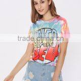 2017 Wholesale T-Shirt Tie Dye Drop Shoulder Rayon Stretchy Soft Tees Short Sleeve Printing Round Neck thumbnail-6