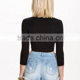 Latest New Design v Neck Crop Top Plain Wholesale Long Sleeve Women Crop Top thumbnail-5