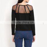 Two-color Long Sleeve T-shirt Skin Tight t Shirt With Net Design thumbnail-3