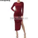 Hot Sale High Quality 95% Bamboo 5% Spandex Side-Slit Maxi Fancy Dress China thumbnail-5