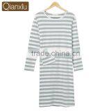 2017 Best Qianxiu Autumn Inner Home Women Lady Girl Cotton Long Sleeved Strip Chinese Women Nightgown thumbnail-6