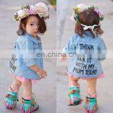 Autumn Toddler Baby Girl Coat Cotton Denim Kids Children Clothes Letters Printed Tops T-Shirt Trench Jacket thumbnail-3