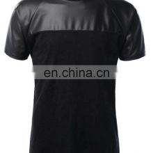 2022 latest style  Black T-shirt with faux leather stripes