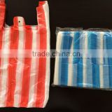biodegradable red white blue stripe bag/cheap stripe bag/vest bag/shopping bag