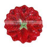 Round Red Leaf Ceramic Plate thumbnail-1