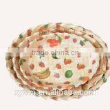 Colorful Oval Painted Bamboo and Red Wooden Bowl thumbnail-1