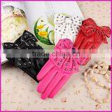 2015 New Arrival Winter Cycling Motorcycle Driving Lady Rivets Bowknot Soft PU Leather Gloves For Women Black Red thumbnail-3