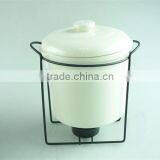 Samll Round White Ceramic Soup Tureen With Lid , Stock Cheap Ceramic Tureen With Black Iron Part thumbnail-2