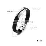 Fashion Silicone Men's Bracelets Unique Cutting Hollow Design Length Adjustable Stainless Steel Men Jewelry Bangles thumbnail-5