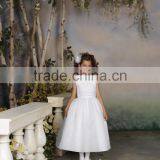 White Satin off Shoulder High Neck Beaded Flower Girl Dress thumbnail-1