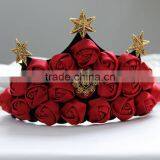 Fabric Red Rose Queen Hairband,star Crown Dancing Hair Hoop,bride Wedding Party Hair Decoration thumbnail-4