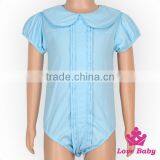 2LLY-117 Lovebaby Wholesale Light Blue Plain Cotton Short Sleeve Baby Romper Custom 0-6 Years Olds Girls Clothes Kids Romper thumbnail-2
