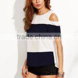 APPAREL Color Block Open Shoulder T-shirt LINEN T SHIRT thumbnail-3