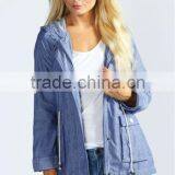 Latest Desgin Fashion Long Sleeve Ladies Leah Chambray Lightweight Parka Hooded thumbnail-1