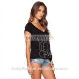 OEM Women's Sexy Girls Simple Black V Neck Wholesale t Shirts thumbnail-2