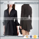 OEM elegant long sleeves, with pointed collar 100% cotton Shirt Dress with gorgeous gathering and asymmetrical hanky hem