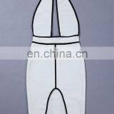 Amigo 2017 New Designer White and Black Halter Dew Chest Midi Sexy High Slit Bandage Dress Evening Dresses for Women Club Wear thumbnail-2