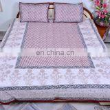 Indian Hand Block Printed Double Bed Sheet With Pillow Covers Handmade Floral Bed Cover Cotton Bedding
