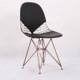 Modern Rose Gold Frame Metal Mesh Leather Cushion Dining Chair thumbnail-1