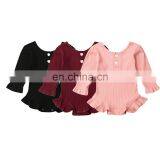 Multi Colors Long Sleeve Ruffle Baby Romper Solid Cotton Rib Jumpsuit for Babies thumbnail-1