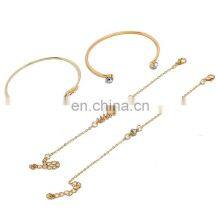 4Pcs/set Women Vintage Crystal Leaves Geometric Chain Gold Bracelet Set Bohemian Bracelets Jewelry thumbnail-5