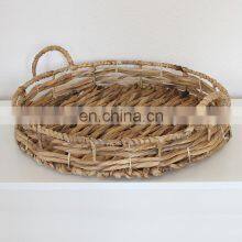 Straw Round Water Hyacinth Woven Tray With Handle And Metal Frame Cheap WHolesale Made in Vietnam thumbnail-1
