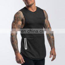 Polyester Oversized Mens Tank Tops Zip Pockets Workout Oem Bodybuilding Gym Shirts thumbnail-5