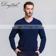 Classic Men's Merino Wool V-Neck Cable Pullover Winter Knitted Sweater thumbnail-2