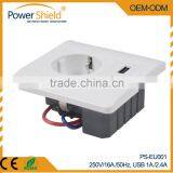 2015 Latest Type F Euro/ Germany ac Power Socket With Dual USB Wall Panel Mount 2 50V 16A With CE TUV