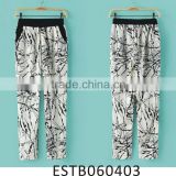 Simple design chiffon printed casual pants for lady