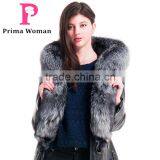 2015 Winter Medium Length Women Leather Jacket With Brown Fox Hat Overcoat thumbnail-3