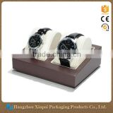 Custom Logo Printed 2 Slot Lacquered Wooden Watch Display Case With Pillow