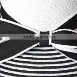 Wholesale Summer Panama Paper Straw Hat Striped Lady Floppy Hat thumbnail-3