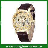 Charming Silvery Color Black Leather Strap Business Gift Genuine Skeleton Watch thumbnail-2