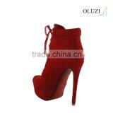 OlzB04 Round Toe Platteau Lace up 14 cm High Heel Suede Leather Red Outsole Ankle Boots Quality Choice Most Popular thumbnail-2