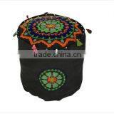 Indian Black Hand Embroidered 17" Ottoman Pouf cover Home Decor Art Ethnic Suzani Pouf Cover Ottomans