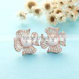 Pearl Jewelry Rose Gold Plated Wholesale Sterling Silver CZ Stud Earrings thumbnail-2